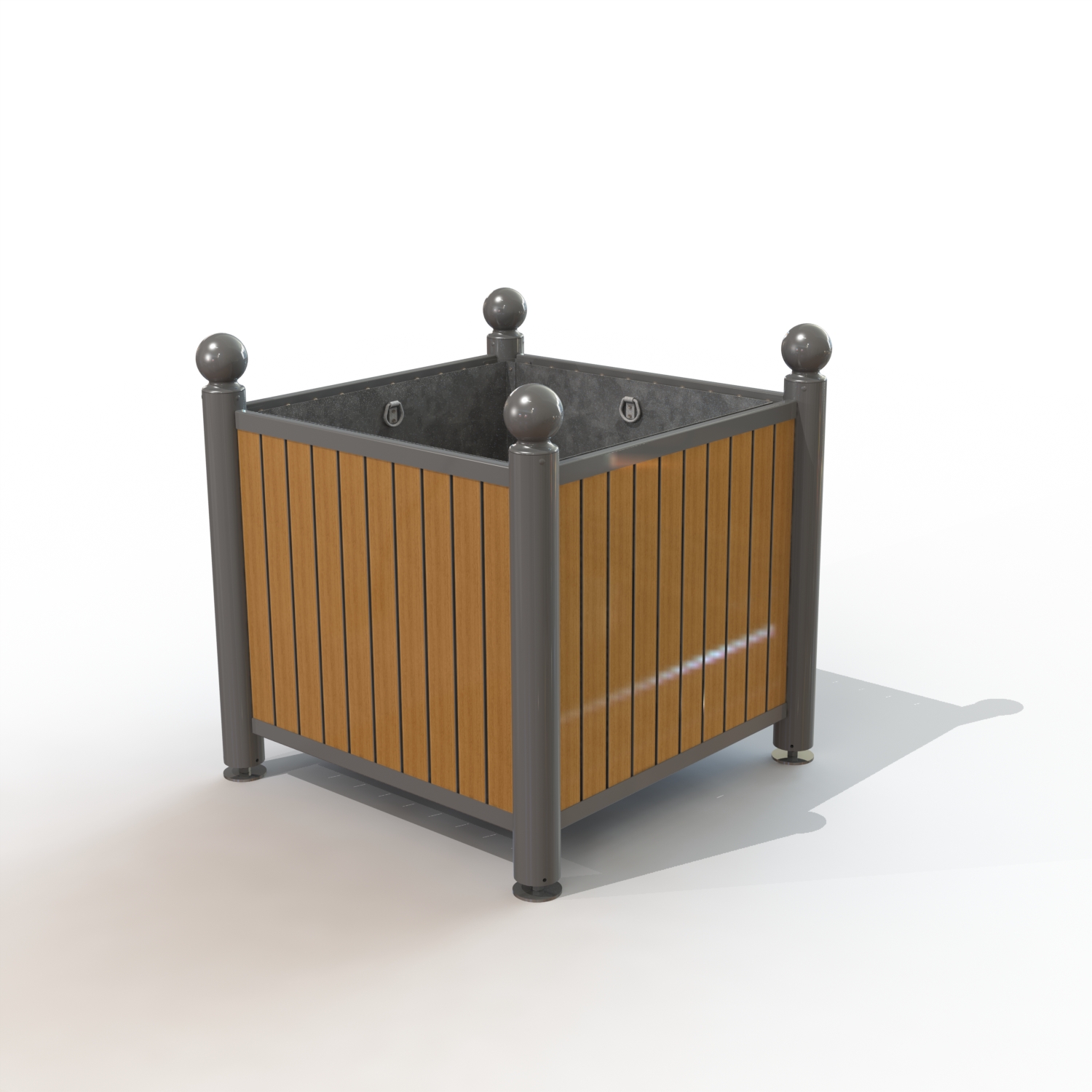 JARDINIERE HARMONIE 800 X 800 TETE BOULE PEINT + TECK